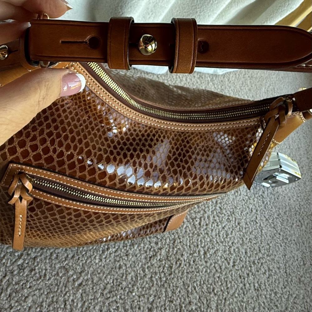 Vintage Dooney & Bourke Brown Leather Suede Shoulder Bag Snake Skin Embossed - Picture 8 of 16